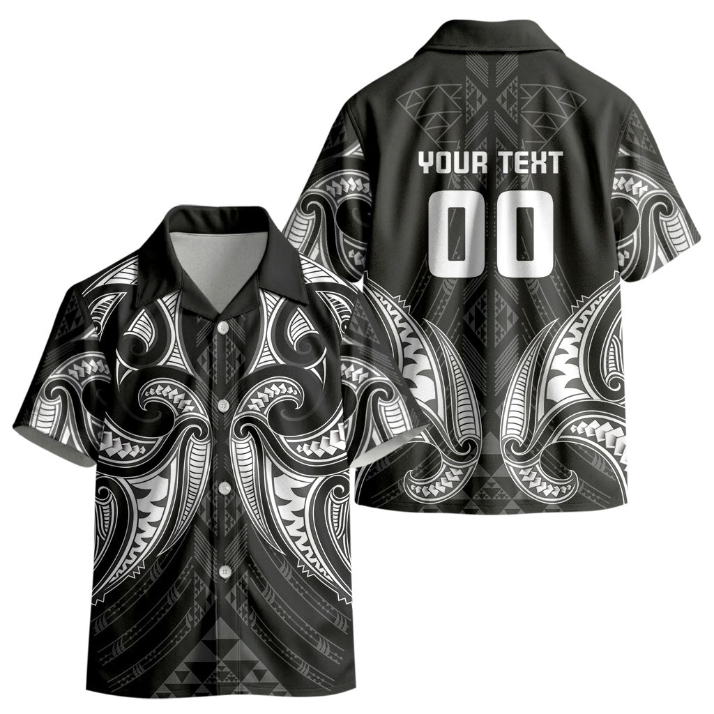 Maori Rugby Custom Ngaru Mangopare Kid Hawaiian Shirt Black Whetu Niho Taniwha Motif