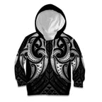 Maori Rugby Custom Ngaru Mangopare Kid Hoodie Black Whetu Niho Taniwha Motif