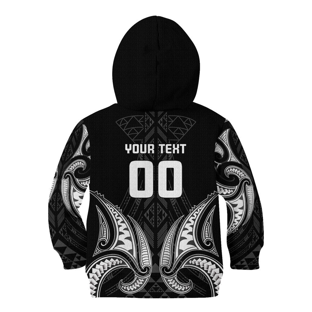 Maori Rugby Custom Ngaru Mangopare Kid Hoodie Black Whetu Niho Taniwha Motif