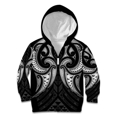 Maori Rugby Custom Ngaru Mangopare Kid Hoodie Black Whetu Niho Taniwha Motif