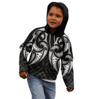 Maori Rugby Custom Ngaru Mangopare Kid Hoodie Black Whetu Niho Taniwha Motif