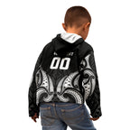 Maori Rugby Custom Ngaru Mangopare Kid Hoodie Black Whetu Niho Taniwha Motif