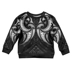 Maori Rugby Custom Ngaru Mangopare Kid Ugly Christmas Sweater Black Whetu Niho Taniwha Motif