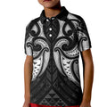 Maori Rugby Custom Ngaru Mangopare Kid Polo Shirt Black Whetu Niho Taniwha Motif