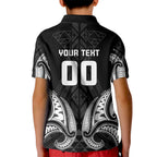 Maori Rugby Custom Ngaru Mangopare Kid Polo Shirt Black Whetu Niho Taniwha Motif