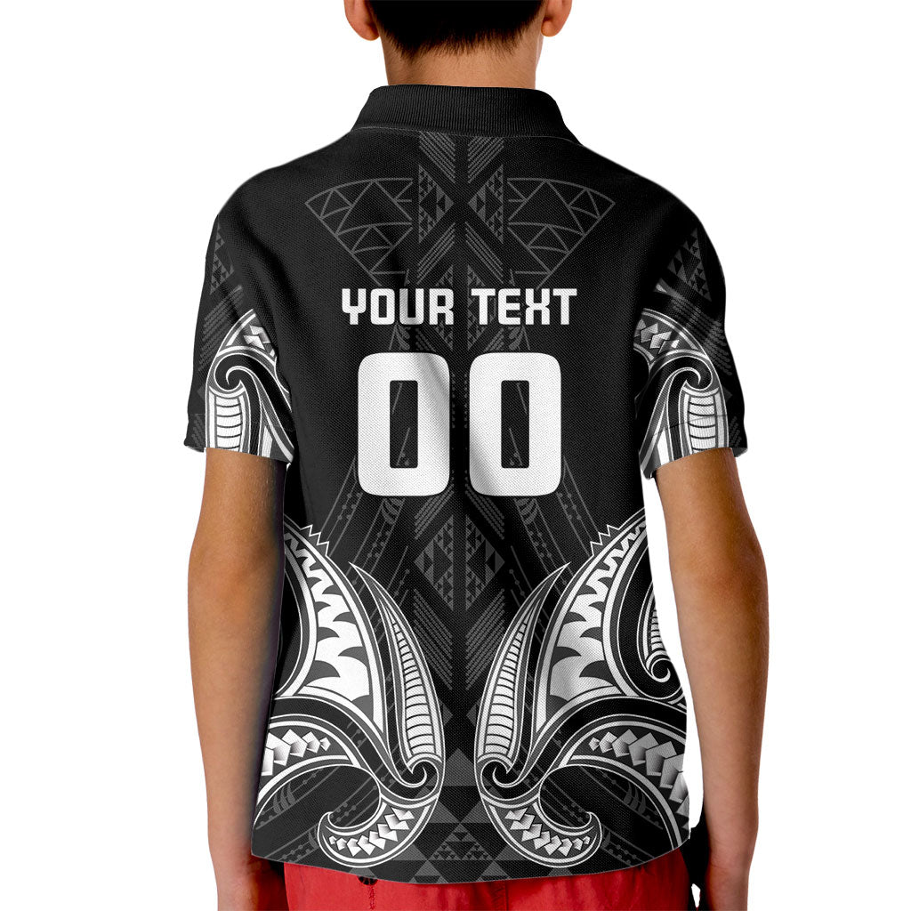 Maori Rugby Custom Ngaru Mangopare Kid Polo Shirt Black Whetu Niho Taniwha Motif