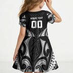 Maori Rugby Custom Ngaru Mangopare Kid Short Sleeve Dress Black Whetu Niho Taniwha Motif