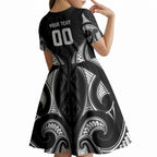 Maori Rugby Custom Ngaru Mangopare Kid Short Sleeve Dress Black Whetu Niho Taniwha Motif