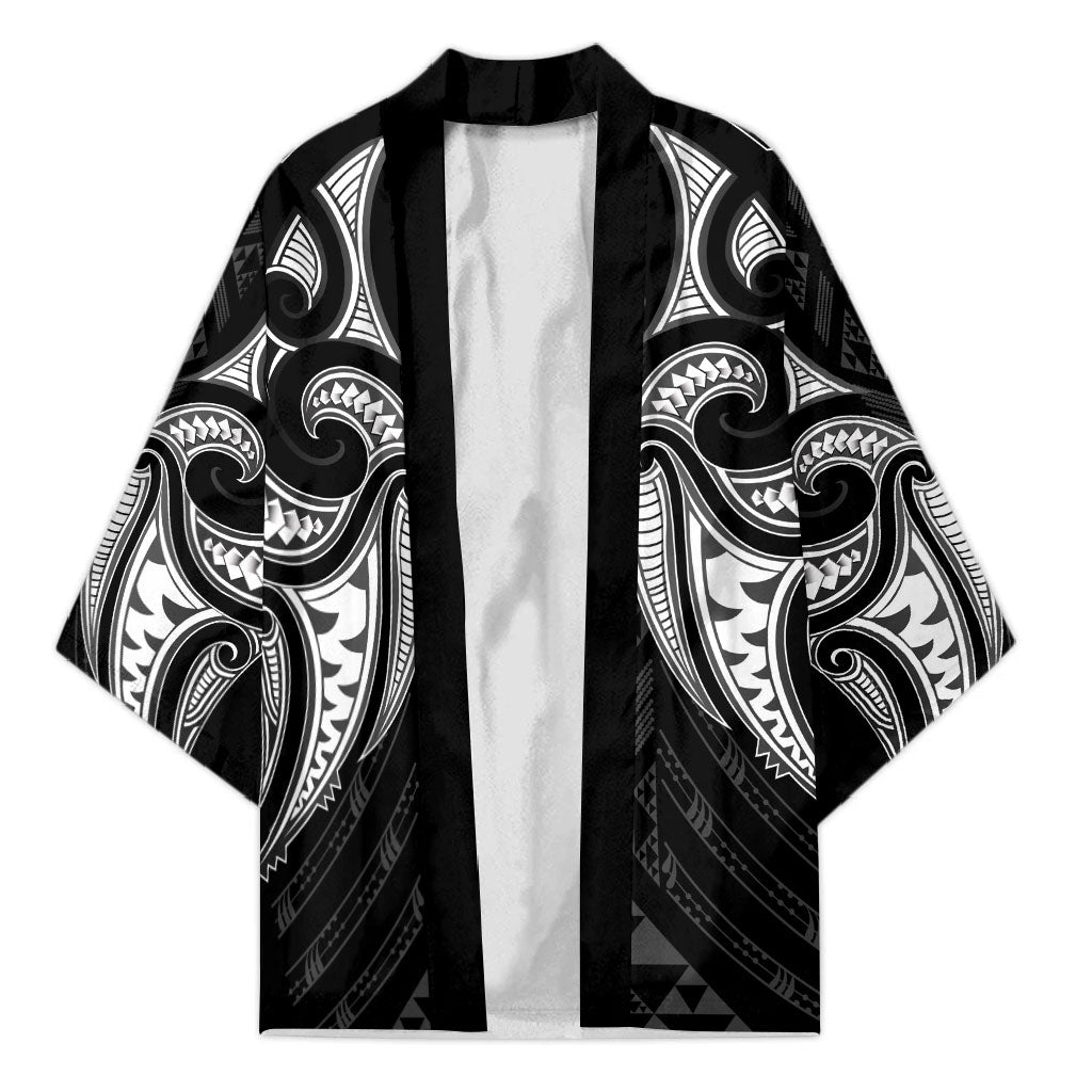 Maori Rugby Custom Ngaru Mangopare Kimono Black Whetu Niho Taniwha Motif