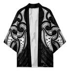 Maori Rugby Custom Ngaru Mangopare Kimono Black Whetu Niho Taniwha Motif