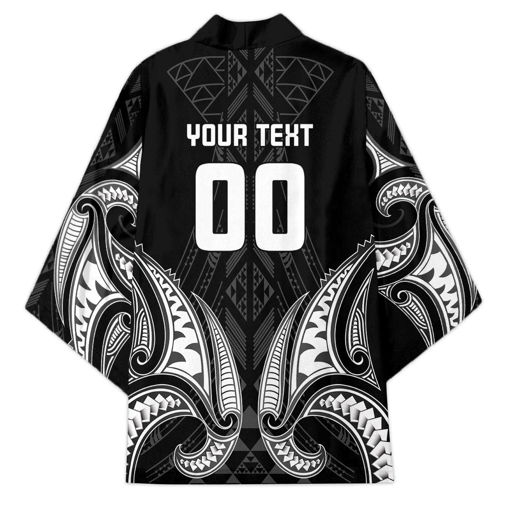 Maori Rugby Custom Ngaru Mangopare Kimono Black Whetu Niho Taniwha Motif