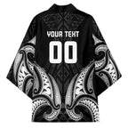 Maori Rugby Custom Ngaru Mangopare Kimono Black Whetu Niho Taniwha Motif