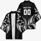 Maori Rugby Custom Ngaru Mangopare Kimono Black Whetu Niho Taniwha Motif