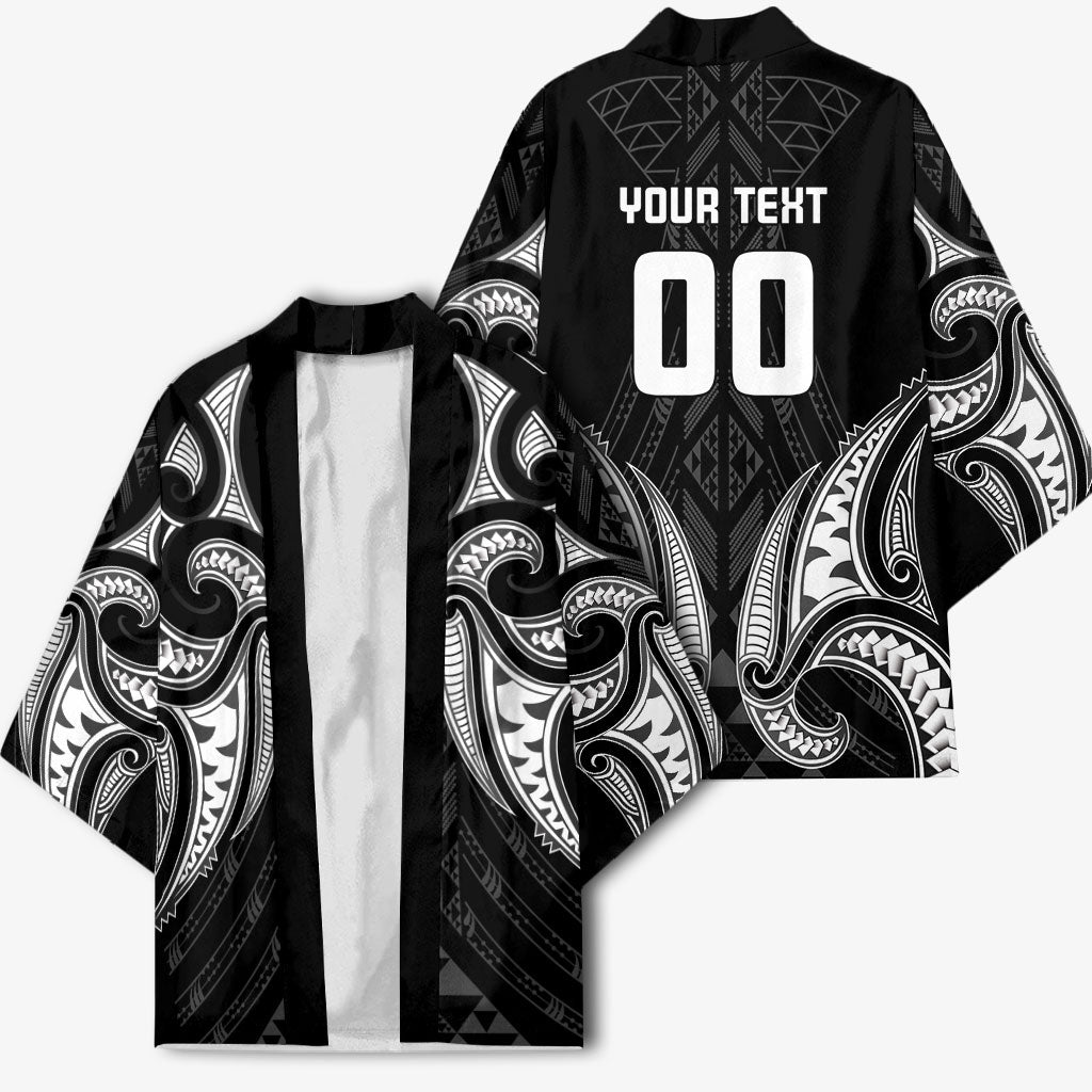 Maori Rugby Custom Ngaru Mangopare Kimono Black Whetu Niho Taniwha Motif
