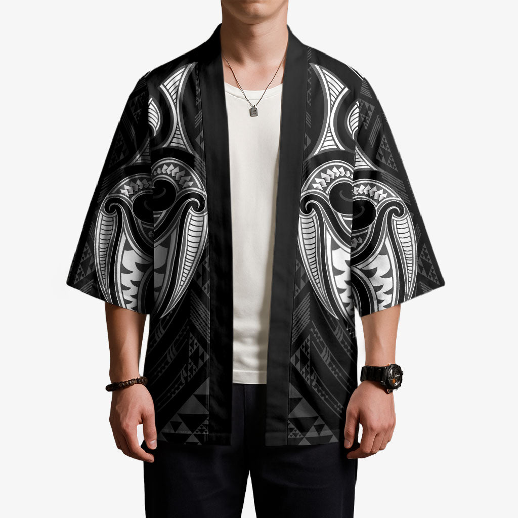 Maori Rugby Custom Ngaru Mangopare Kimono Black Whetu Niho Taniwha Motif