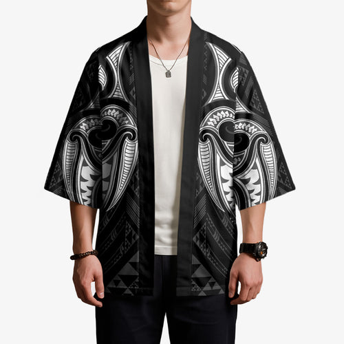 Maori Rugby Custom Ngaru Mangopare Kimono Black Whetu Niho Taniwha Motif
