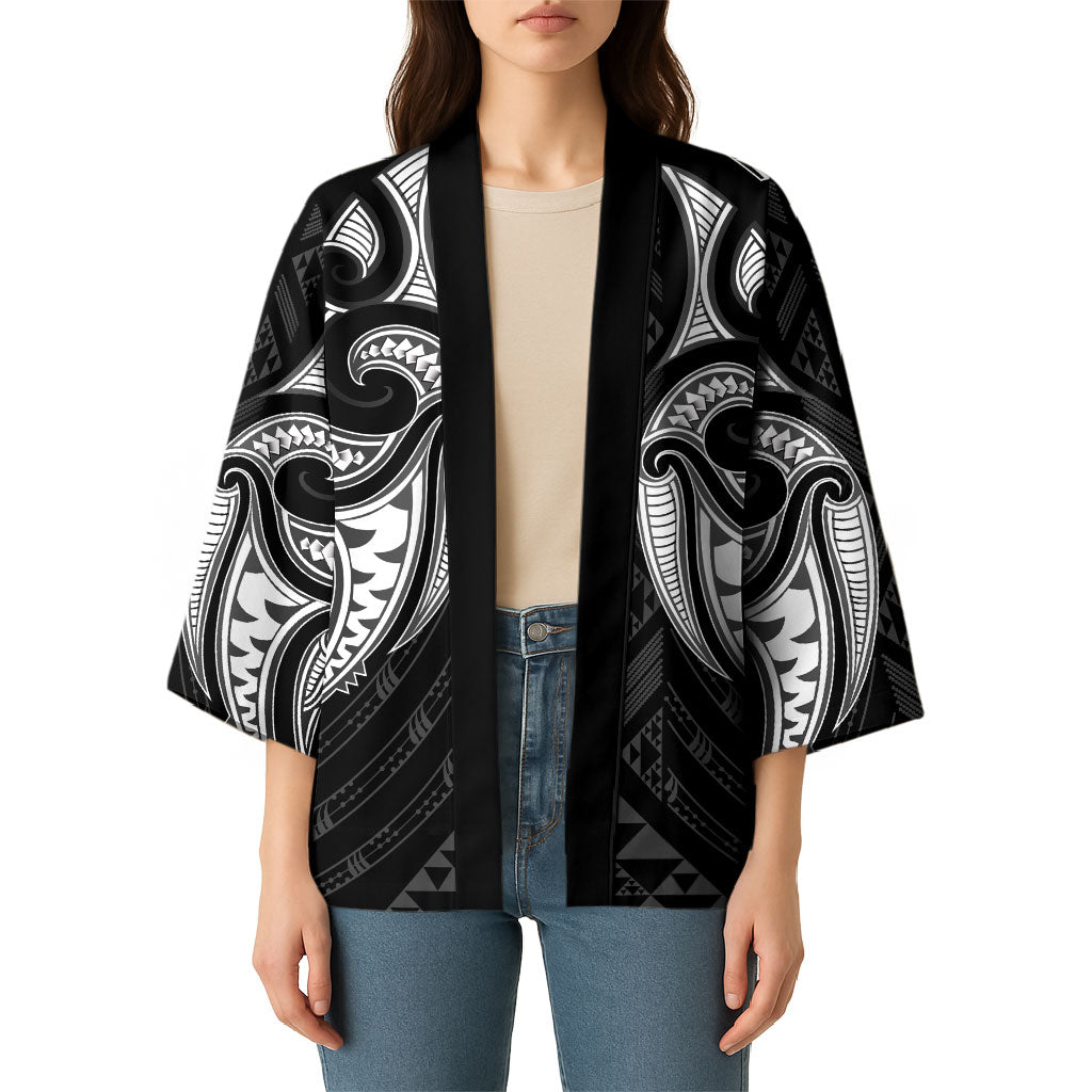 Maori Rugby Custom Ngaru Mangopare Kimono Black Whetu Niho Taniwha Motif