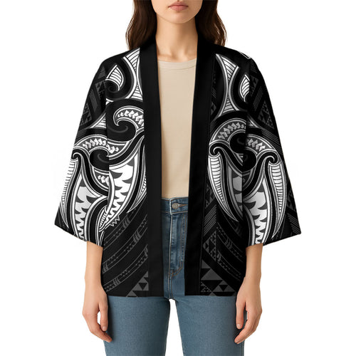 Maori Rugby Custom Ngaru Mangopare Kimono Black Whetu Niho Taniwha Motif