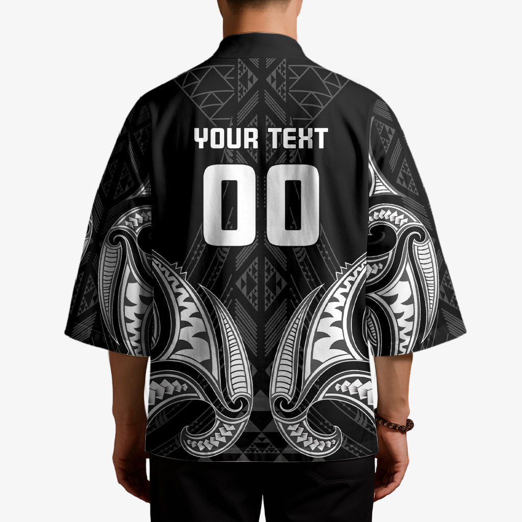 Maori Rugby Custom Ngaru Mangopare Kimono Black Whetu Niho Taniwha Motif