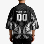 Maori Rugby Custom Ngaru Mangopare Kimono Black Whetu Niho Taniwha Motif