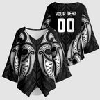 Maori Rugby Custom Ngaru Mangopare Kimono Sleeve Blouse Black Whetu Niho Taniwha Motif