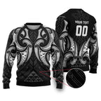 Maori Rugby Custom Ngaru Mangopare Ugly Christmas Sweater Black Whetu Niho Taniwha Motif