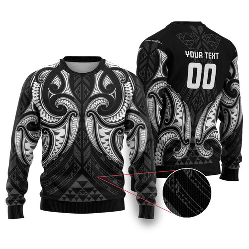Maori Rugby Custom Ngaru Mangopare Ugly Christmas Sweater Black Whetu Niho Taniwha Motif