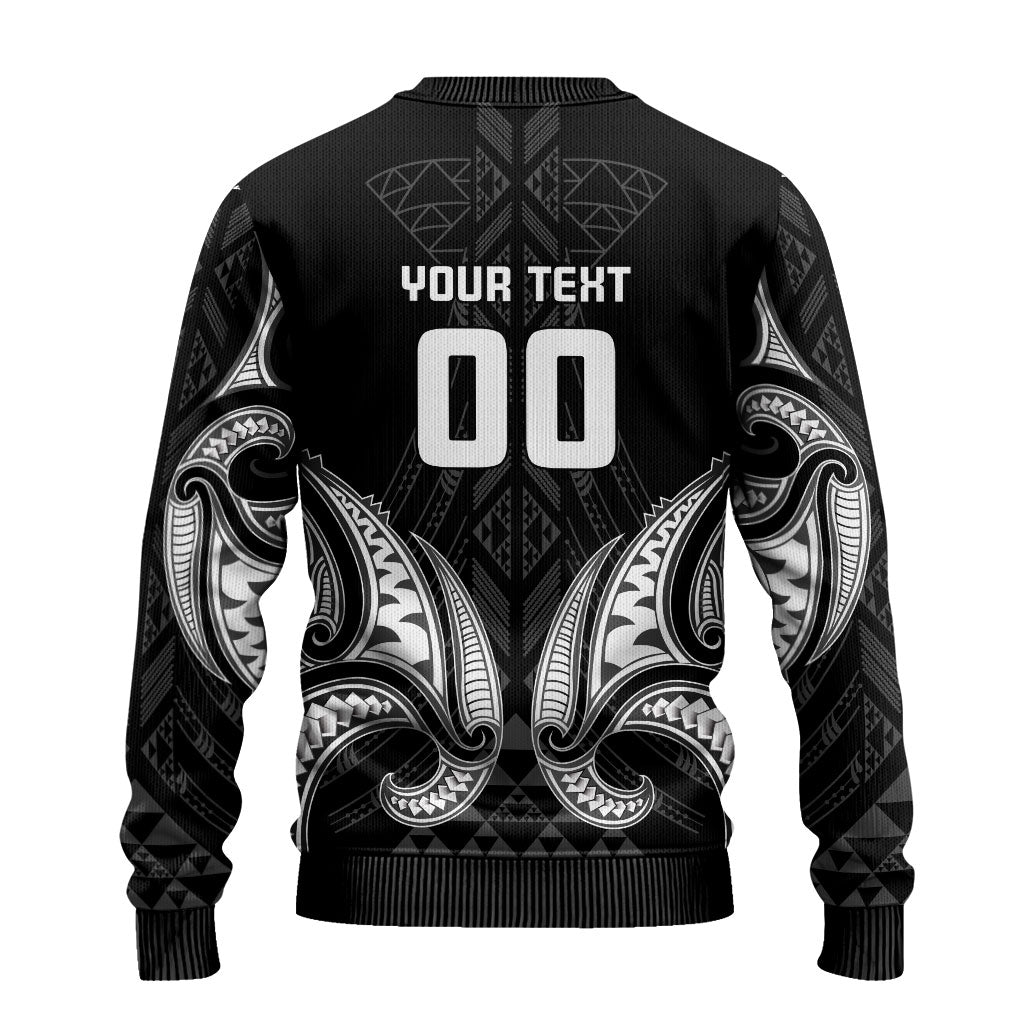 Maori Rugby Custom Ngaru Mangopare Ugly Christmas Sweater Black Whetu Niho Taniwha Motif