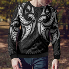 Maori Rugby Custom Ngaru Mangopare Ugly Christmas Sweater Black Whetu Niho Taniwha Motif