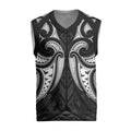 Maori Rugby Custom Ngaru Mangopare Christmas Knitted V-Neck Vest Black Whetu Niho Taniwha Motif
