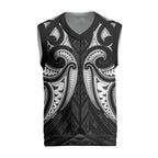 Maori Rugby Custom Ngaru Mangopare Christmas Knitted V-Neck Vest Black Whetu Niho Taniwha Motif