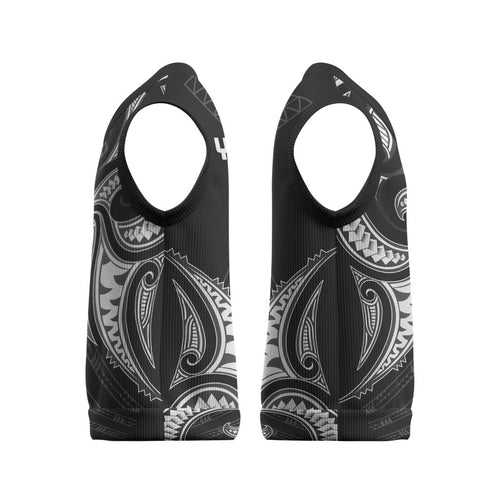 Maori Rugby Custom Ngaru Mangopare Christmas Knitted V-Neck Vest Black Whetu Niho Taniwha Motif