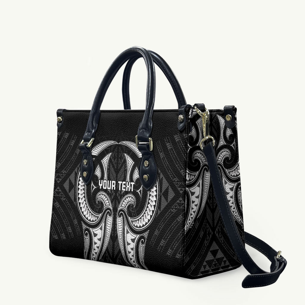Maori Rugby Custom Ngaru Mangopare Leather Bag Black Whetu Niho Taniwha Motif