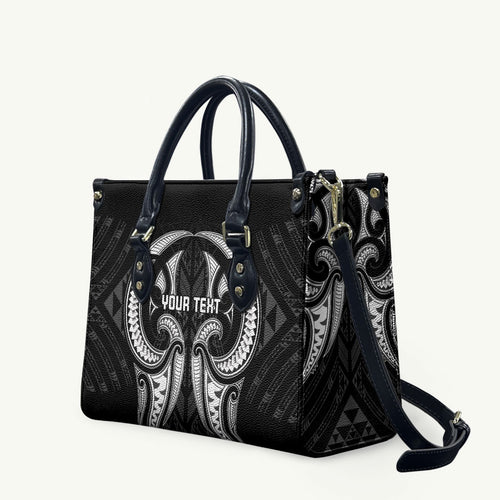 Maori Rugby Custom Ngaru Mangopare Leather Bag Black Whetu Niho Taniwha Motif