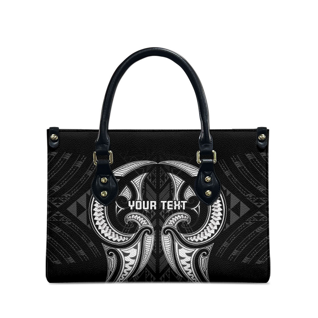 Maori Rugby Custom Ngaru Mangopare Leather Bag Black Whetu Niho Taniwha Motif