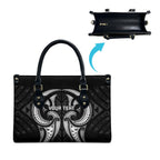Maori Rugby Custom Ngaru Mangopare Leather Bag Black Whetu Niho Taniwha Motif