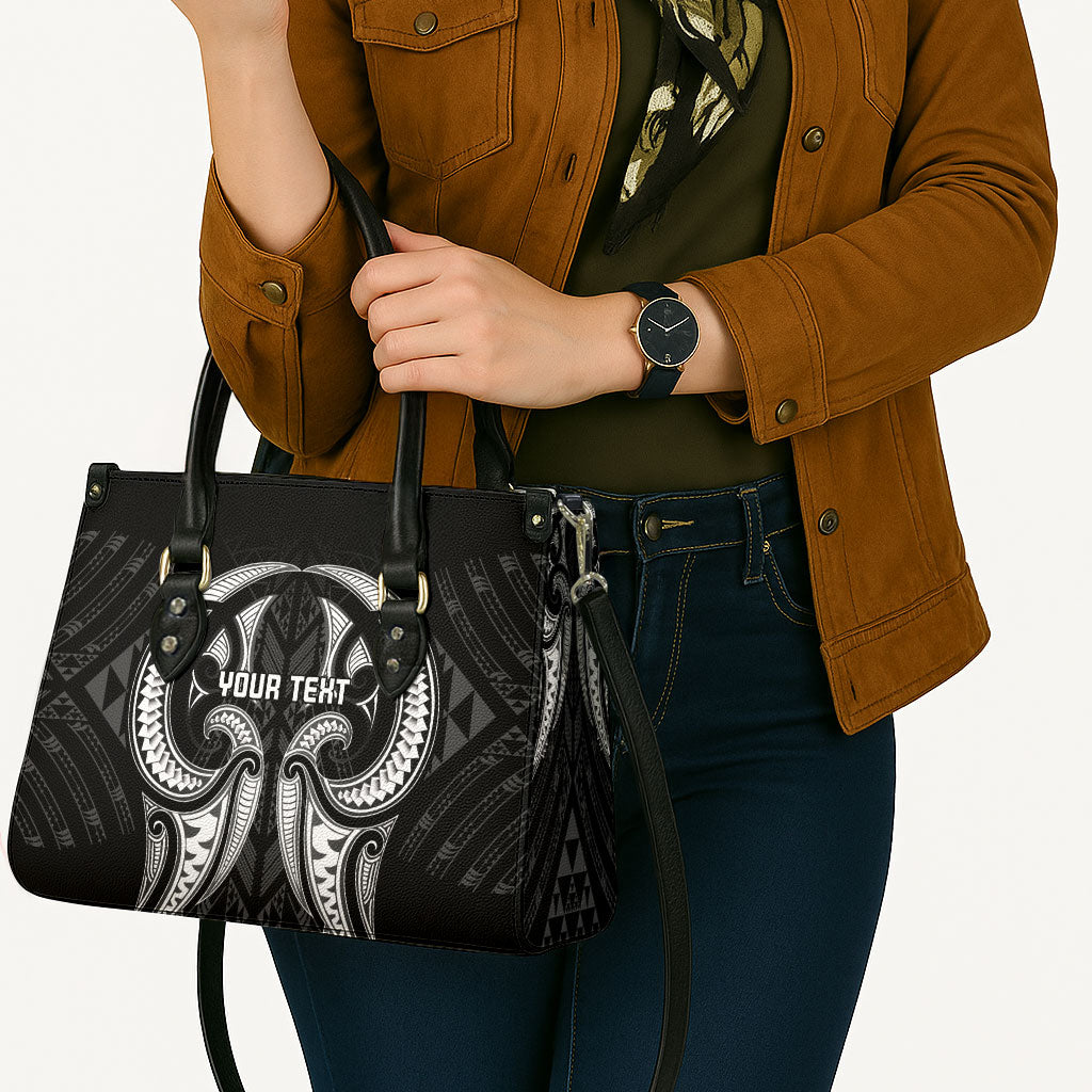 Maori Rugby Custom Ngaru Mangopare Leather Bag Black Whetu Niho Taniwha Motif