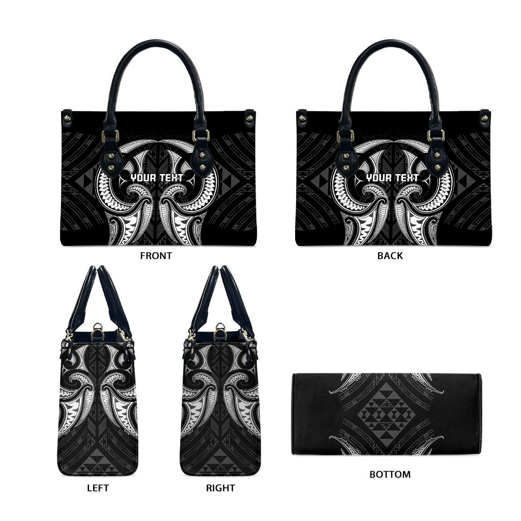 Maori Rugby Custom Ngaru Mangopare Leather Bag Black Whetu Niho Taniwha Motif