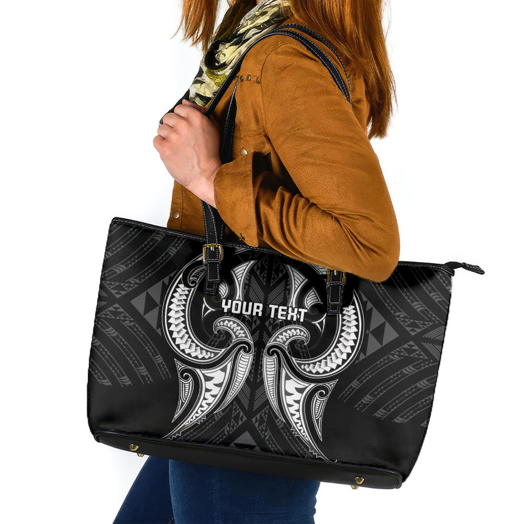 Maori Rugby Custom Ngaru Mangopare Leather Tote Bag Black Whetu Niho Taniwha Motif