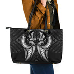 Maori Rugby Custom Ngaru Mangopare Leather Tote Bag Black Whetu Niho Taniwha Motif