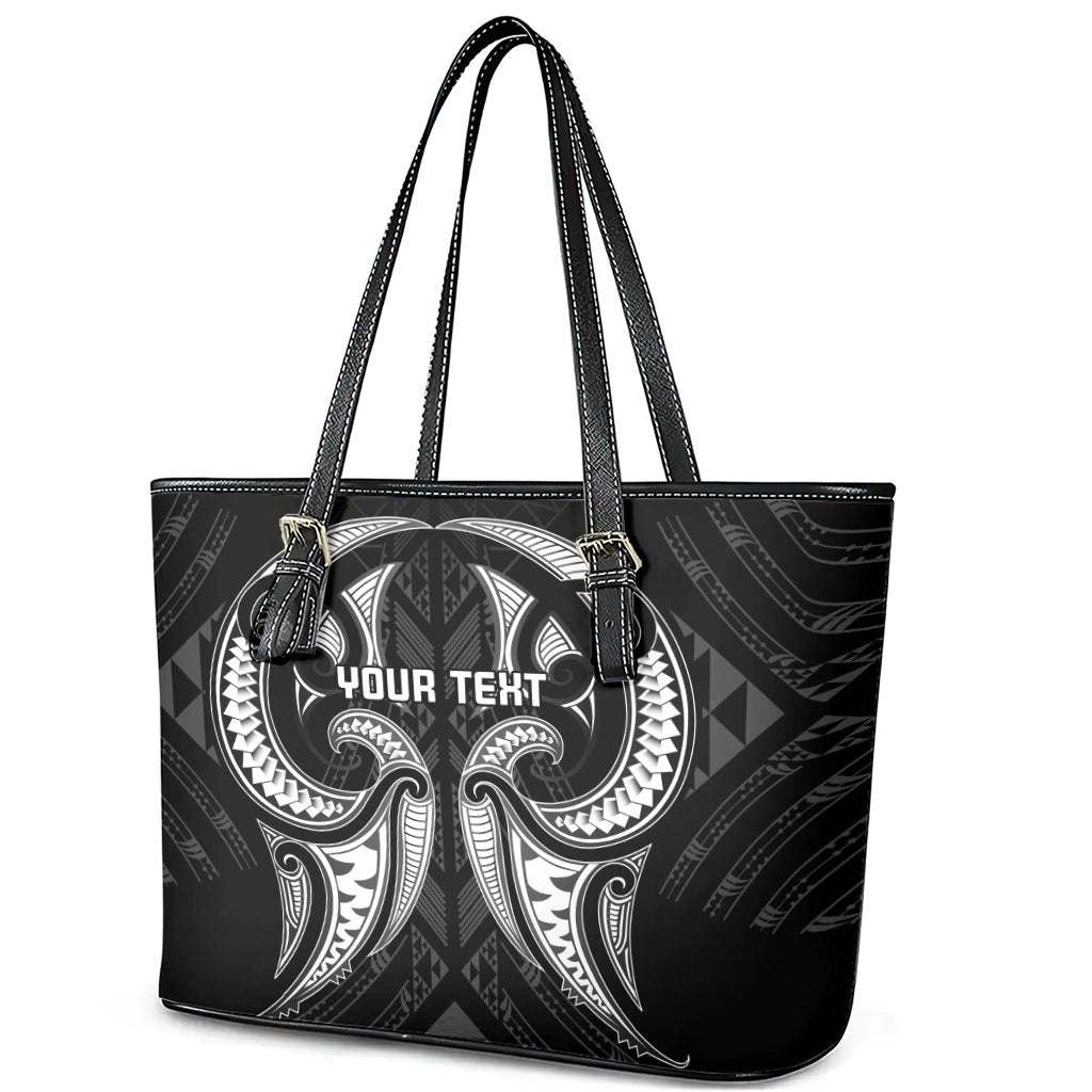 Maori Rugby Custom Ngaru Mangopare Leather Tote Bag Black Whetu Niho Taniwha Motif