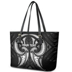 Maori Rugby Custom Ngaru Mangopare Leather Tote Bag Black Whetu Niho Taniwha Motif