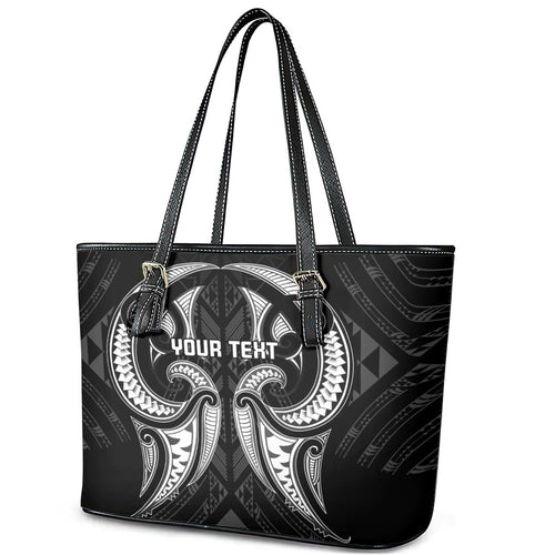 Maori Rugby Custom Ngaru Mangopare Leather Tote Bag Black Whetu Niho Taniwha Motif