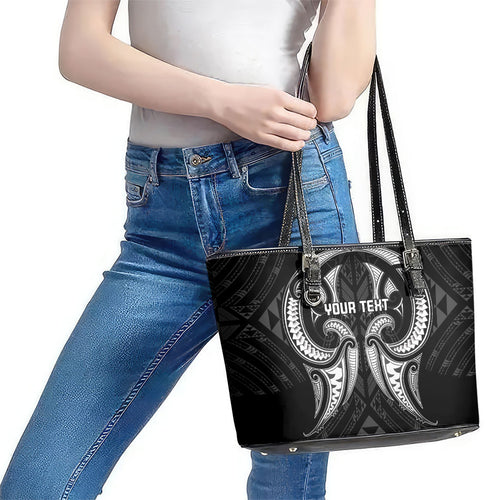 Maori Rugby Custom Ngaru Mangopare Leather Tote Bag Black Whetu Niho Taniwha Motif