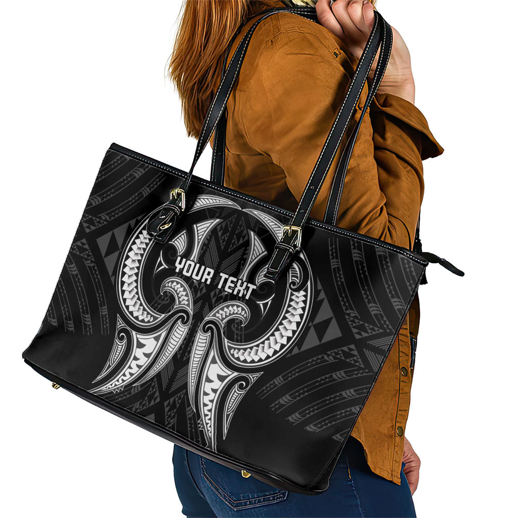 Maori Rugby Custom Ngaru Mangopare Leather Tote Bag Black Whetu Niho Taniwha Motif