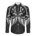 Maori Rugby Custom Ngaru Mangopare Long Sleeve Button Shirt Black Whetu Niho Taniwha Motif