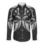 Maori Rugby Custom Ngaru Mangopare Long Sleeve Button Shirt Black Whetu Niho Taniwha Motif