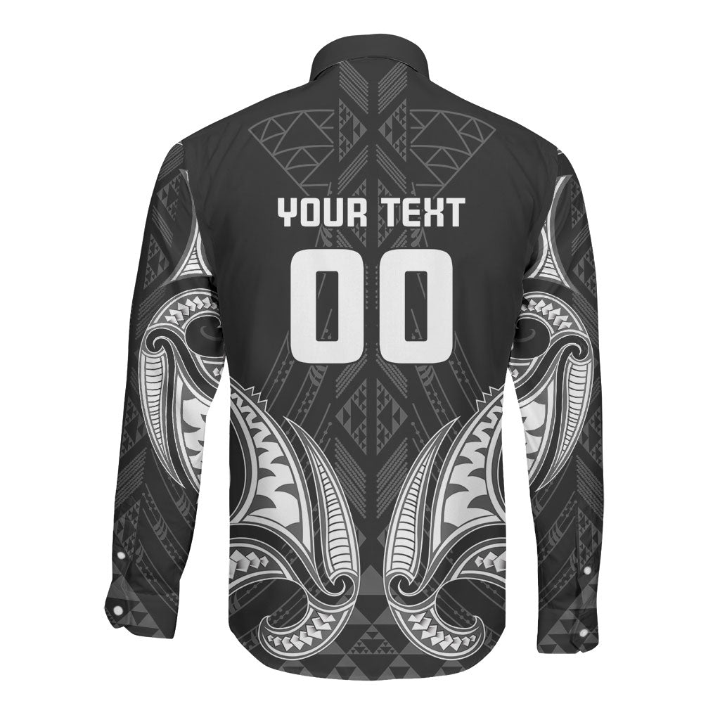 Maori Rugby Custom Ngaru Mangopare Long Sleeve Button Shirt Black Whetu Niho Taniwha Motif