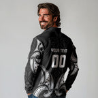 Maori Rugby Custom Ngaru Mangopare Long Sleeve Polo Shirt Black Whetu Niho Taniwha Motif