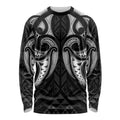 Maori Rugby Custom Ngaru Mangopare Long Sleeve Shirt Black Whetu Niho Taniwha Motif